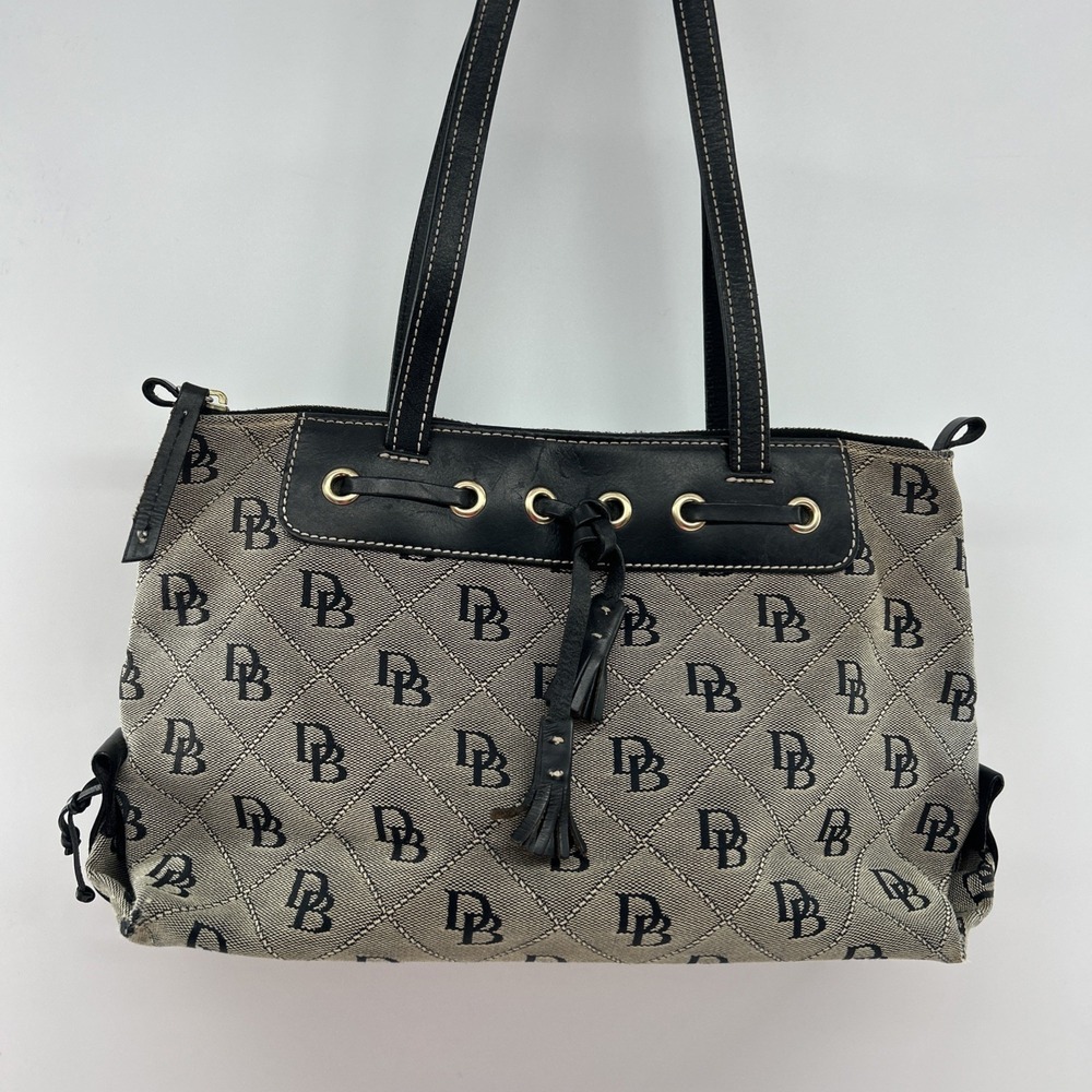 Dooney & Bourke Vintage Black Canvas Monogram Handbag Gold Hardware Shoulder Bag